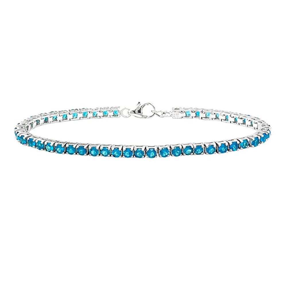 NIB - JTV Neon Blue Apatite Tennis Bracelet, Rhodium Over Sterling Silver - 8"